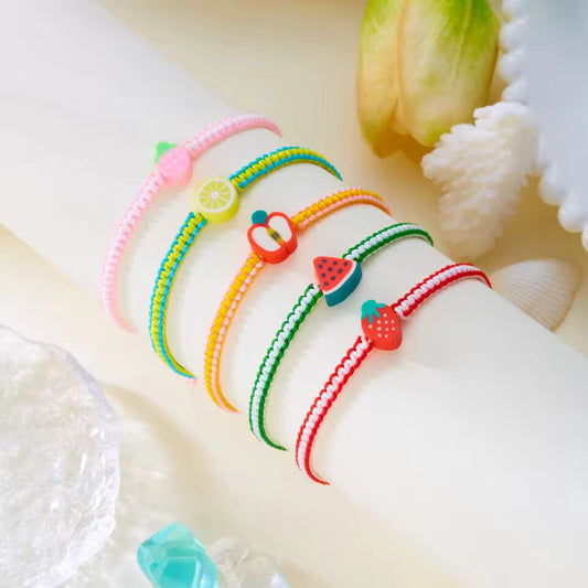 Bohemian Summer Fruit Bracelet For Women Girls Watermelon Lemon Strawberry Handwoven Adjustable Bangles Friendship Jewelry Gifts
